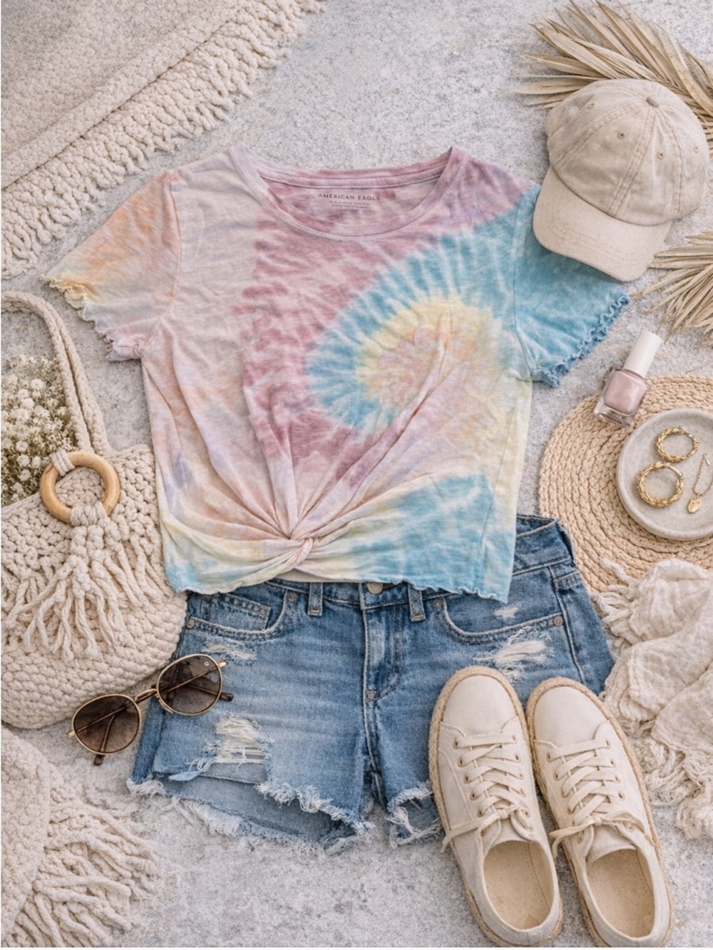 American Eagle Tie Dye Crop Top M Twist Front Festival Boho